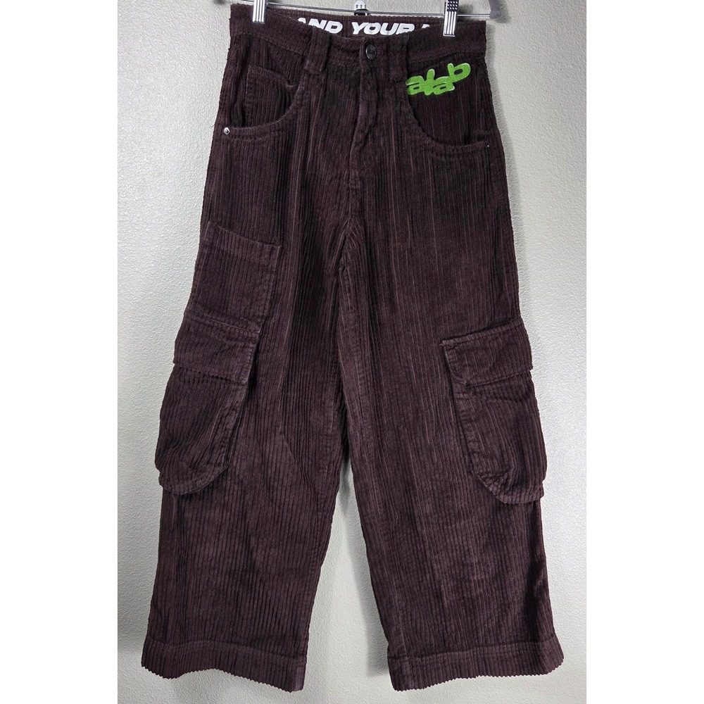 A.LAB Mega Rave Java Corduroy Cargo Pants Size 26 Brown Baggy Y2K